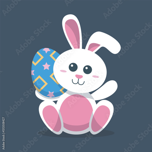 cute bunny bring easter egg in isolated flat design