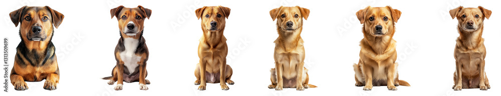 Group of six dogs in various poses isolated on transparent background Group of six dogs in various poses isolated on transparent background