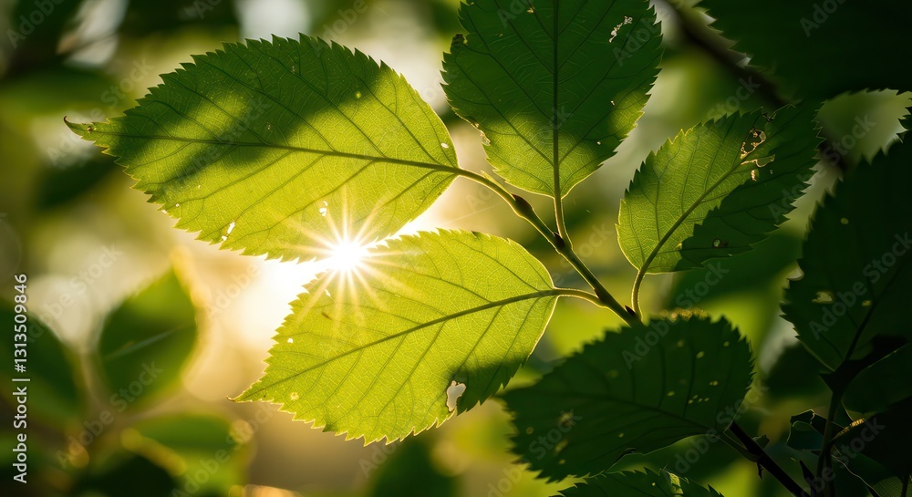 Sunlight Shining Through Green Leaves Creating a Starburst Effect Sunlight Shining Through Green Leaves Creating a Starburst Effect
