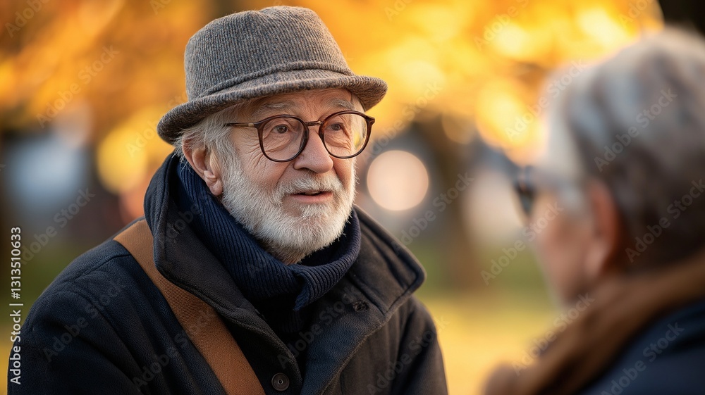 A senior gentleman speaking to an old buddy who has hearing impairment A senior gentleman speaking to an old buddy who has hearing impairment