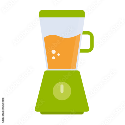 Green kitchen blender making orange juice icon. Vector.