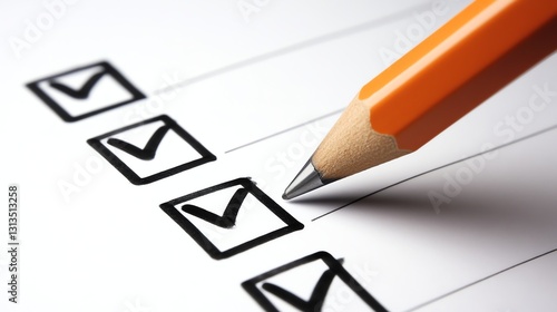 A close-up of a checklist with a sharpened pencil poised to mark an item as complete, illustrating organization and task management.