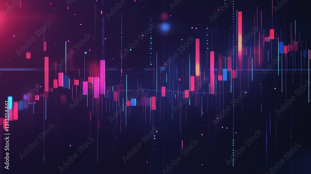A vibrant, abstract digital representation of data trends with colorful vertical lines and dots, suggesting movement and fluctuation in information. A vibrant, abstract digital representation of data trends with colorful vertical lines and dots, suggesting movement and fluctuation in information.