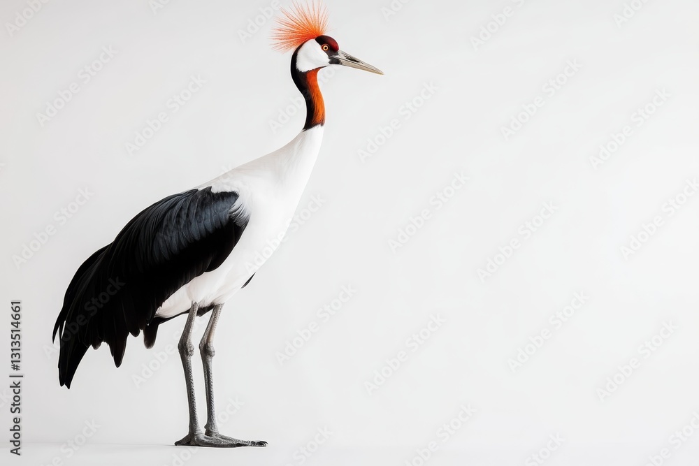 Fototapeta premium Majestic crane with vibrant plumage standing gracefully against a minimalist backdrop in a studio setting