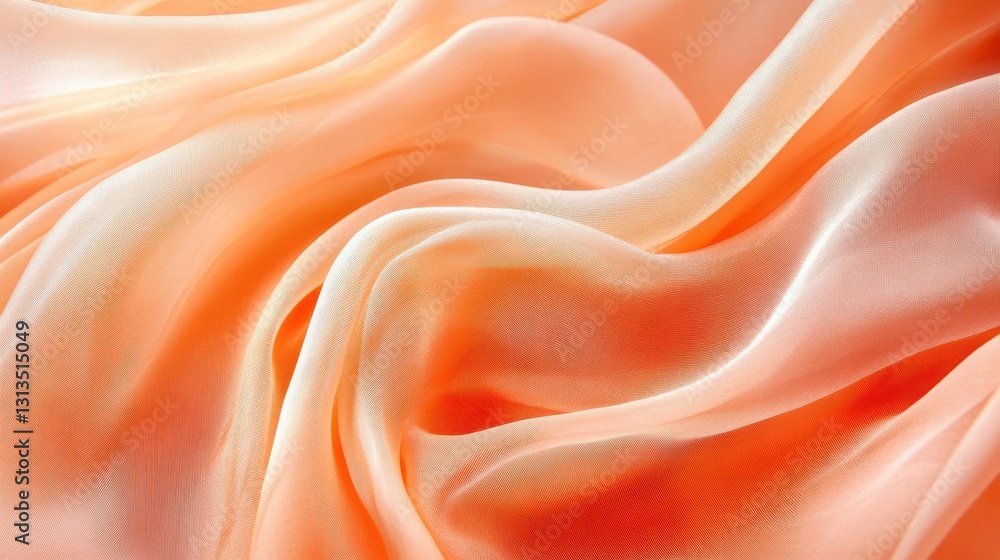 Fototapeta premium Peach silk fabric with soft folds and gradient. Ideal for fashion, beauty, and textile websites, adding a luxurious feel.