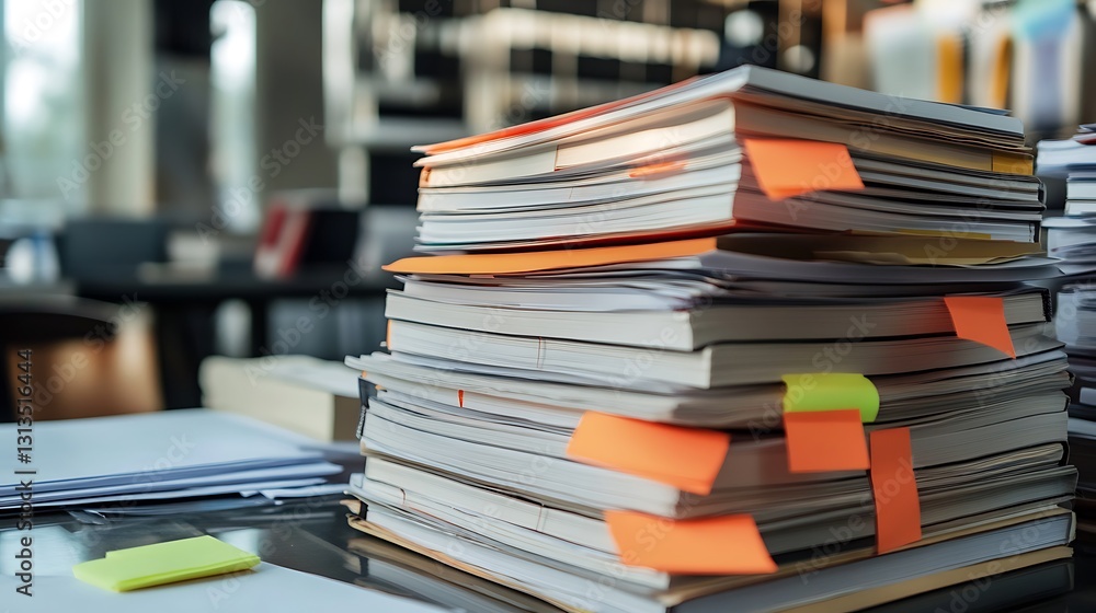 High stack of papers overflowing with documents High stack of papers overflowing with documents