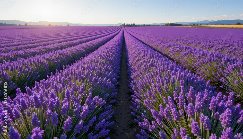Obraz premium Vibrant Lavender Fields Under Bright Sky in Scenic Landscape
