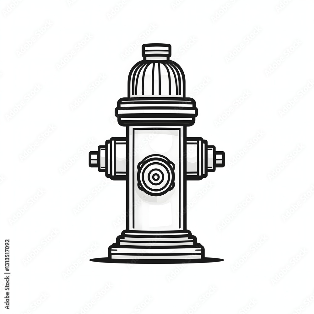 Urban Fire Hydrant Vector Illustration: Safety Equipment and City Infrastructure in Black and White Urban Fire Hydrant Vector Illustration: Safety Equipment and City Infrastructure in Black and White