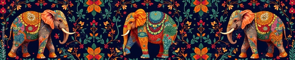 Obraz premium Intricately designed thai elephant pattern background, culture, asian