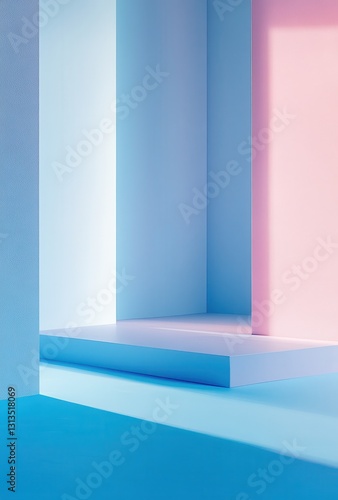 Minimalist Abstract Background with Soft Blue and Pink Lighting  Geometric Shapes and Modern Design Elements for Creative Projects and Advertisements