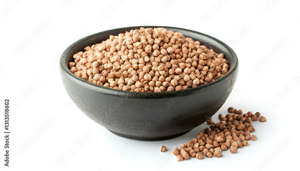 Raw buckwheat in bowl isolated on white Raw buckwheat in bowl isolated on white