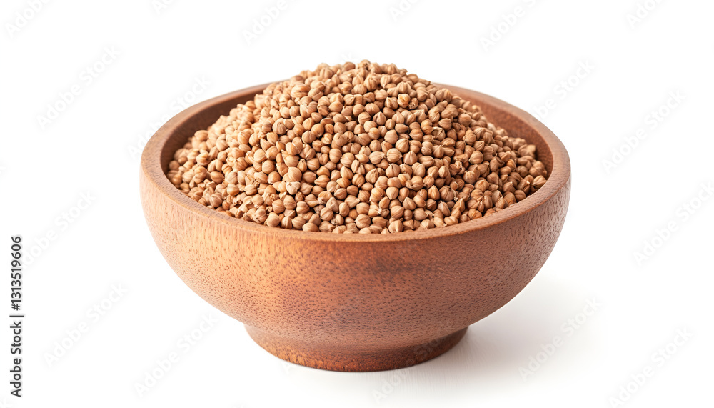 Raw buckwheat in bowl isolated on white Raw buckwheat in bowl isolated on white