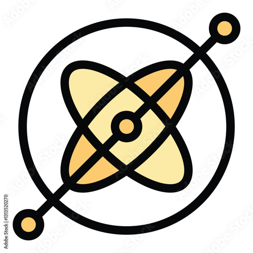 Gyroscope icon in flat line style representing balance orientation and rotational movement ideal for physics navigation and technology concepts.