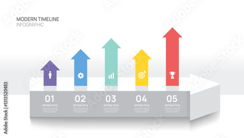 Infographics arrow symbol timeline business five steps to success template.