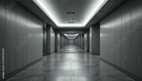 Empty Modern Corridor with Minimalistic Design and Soft Lighting