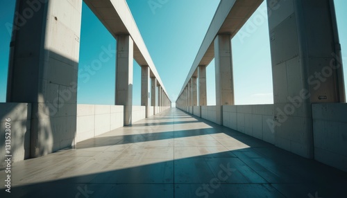 Perspective View of Modern Architectural Structure with Blue Sky
