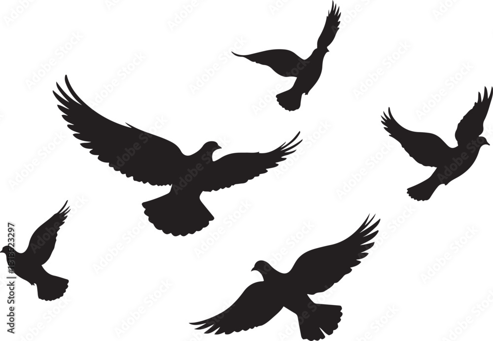 Obraz premium Flying bird silhouettes. White background
