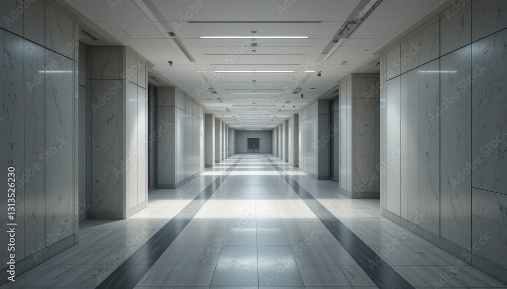 Modern Office Corridor with Marble Walls and Bright Lighting Modern Office Corridor with Marble Walls and Bright Lighting