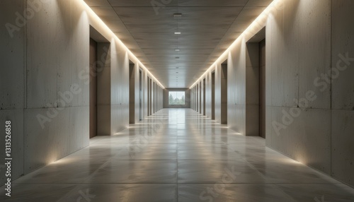Modern Minimalist Corridor with Soft Lighting and Concrete Walls