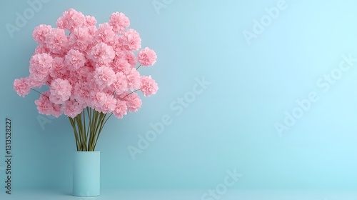 Pink Flower Arrangement in Light Blue Vase Minimalist Floral Design