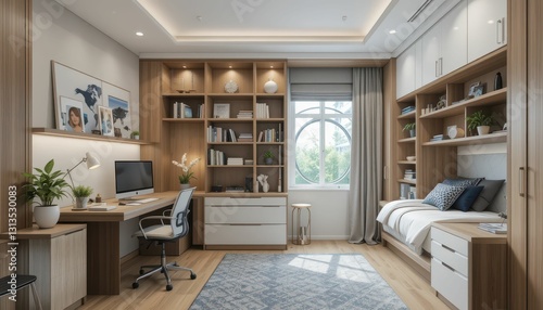 Modern Home Office and Cozy Bedroom with Natural Light