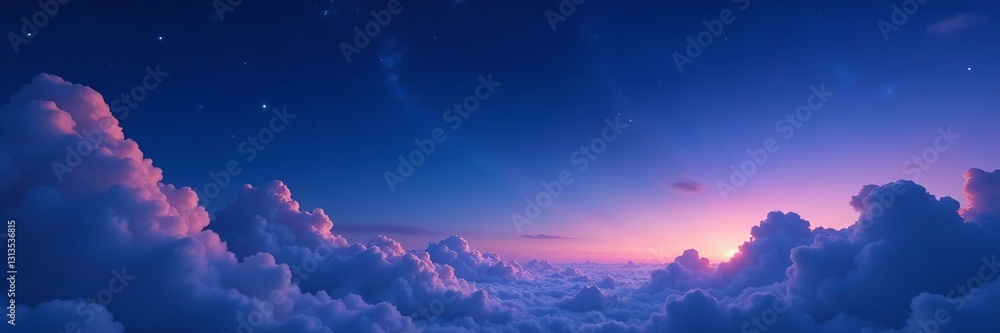A serene night sky filled with fluffy clouds and twinkling stars, clouds, peaceful A serene night sky filled with fluffy clouds and twinkling stars, clouds, peaceful