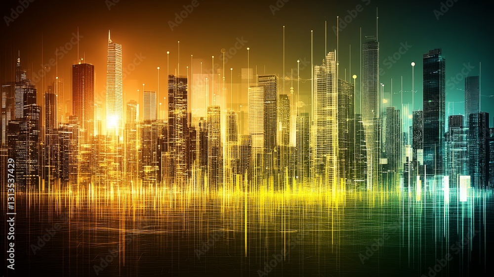 Abstract cityscape with vibrant reflections and futuristic glow a modern urban panorama evoking technology and imaginative design Abstract cityscape with vibrant reflections and futuristic glow a modern urban panorama evoking technology and imaginative design