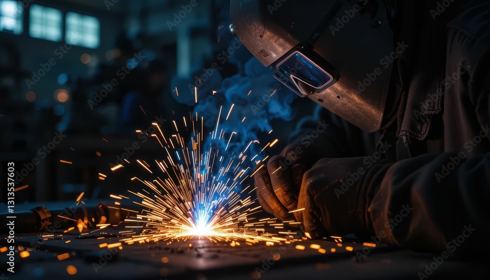 Sparks Fly as Welder Crafts Metal with Precision in Workshop Sparks Fly as Welder Crafts Metal with Precision in Workshop