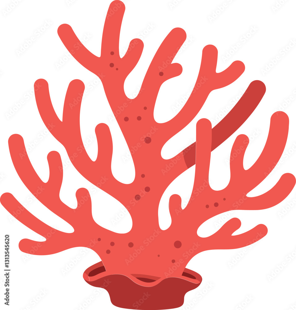 Fototapeta premium Vibrant red coral reef structure in a flat design style showcasing intricate branches and marine beauty, perfect for aquatic themes in vector art