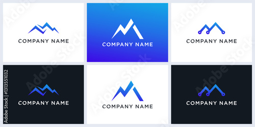 set of abstract mountain tech logo design