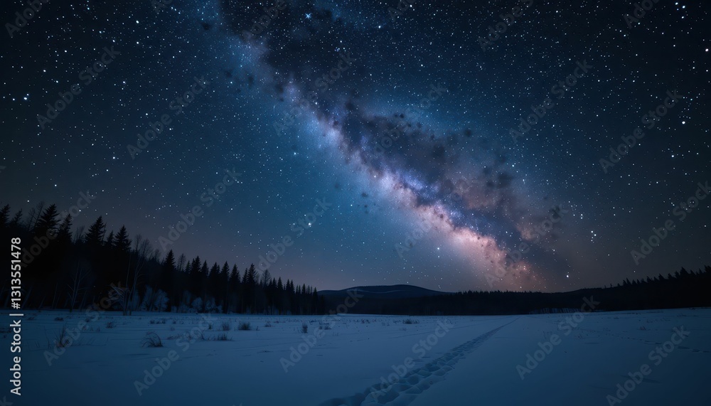 Fototapeta premium Stunning View of Milky Way Over Snowy Landscape at Night