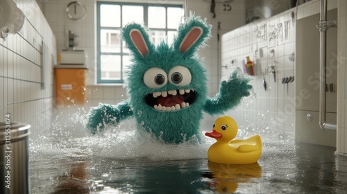 Fluffy Blue Bunny Monster's Bath Time Mayhem!
