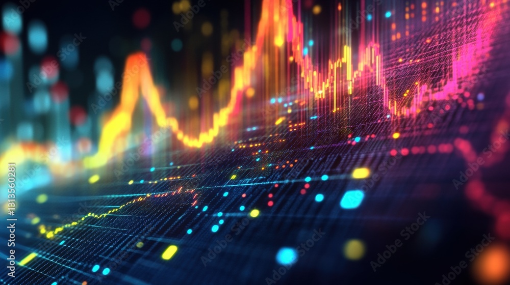 Vibrant Abstract Data Visualization with Colorful Graph and Waveform Patterns in Bright Neon Tones for Background or Presentation Use Vibrant Abstract Data Visualization with Colorful Graph and Waveform Patterns in Bright Neon Tones for Background or Presentation Use
