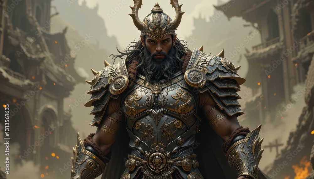 Majestic Warrior in Ornate Armor with Mysterious Background Majestic Warrior in Ornate Armor with Mysterious Background