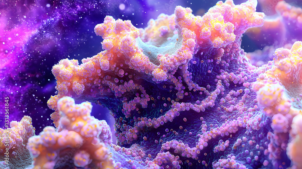 Fototapeta premium Vibrant Coral Reef with Colorful Patterns and Cosmic Background