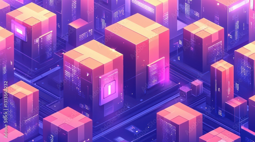 Futuristic cityscape of interconnected data blocks Futuristic cityscape of interconnected data blocks