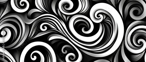 Elegant Swirling Patterns in Black and White Abstract Design for Modern Art, Wallpaper, and Graphic Background Use