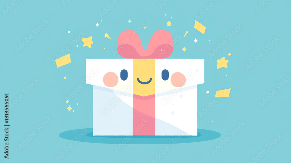 A cheerful cartoon gift box with a smiling face and vibrant colors, surrounded by joyful confetti, perfect for celebrations, birthdays, and special occasions. A cheerful cartoon gift box with a smiling face and vibrant colors, surrounded by joyful confetti, perfect for celebrations, birthdays, and special occasions.
