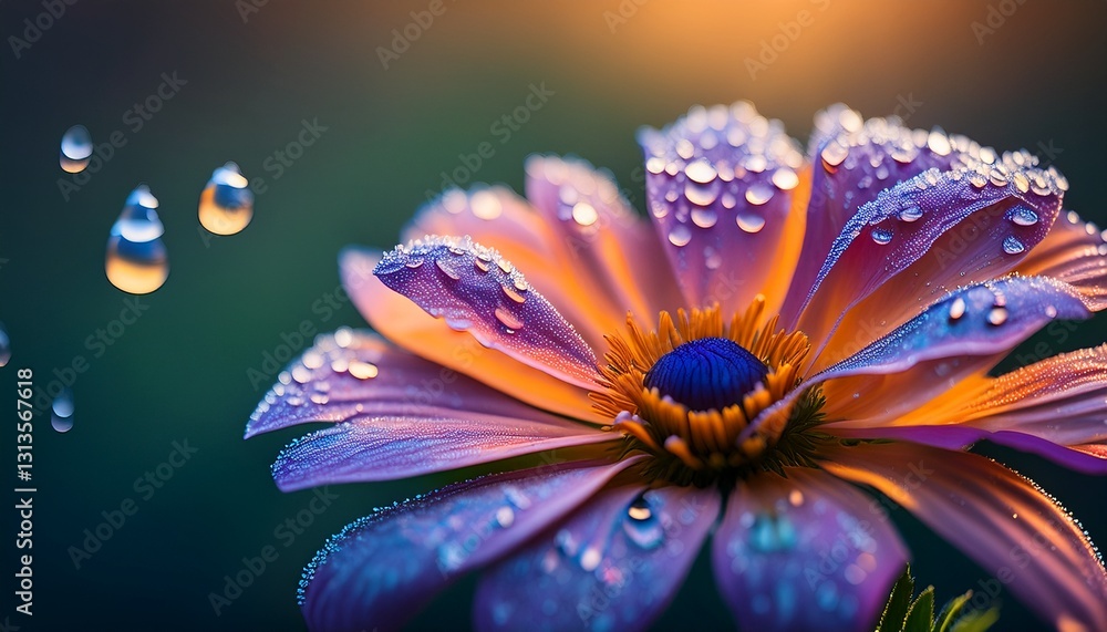 Obraz premium Close-Up of a Blooming Flower with Dew Drops