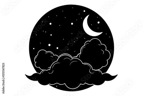 moon with clouds silhouette vector illustration