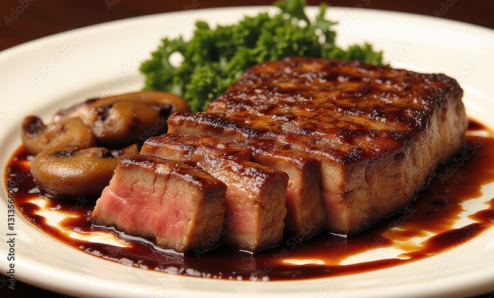 Juicy grilled steak with mushrooms Juicy grilled steak with mushrooms