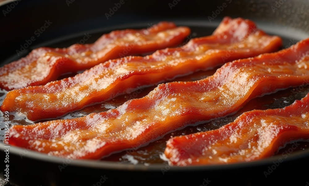 Crispy bacon sizzling in a pan Crispy bacon sizzling in a pan