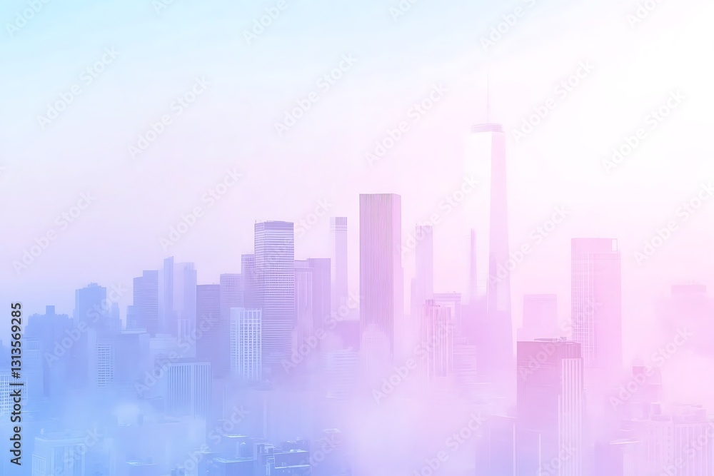 Pastel Cityscape with Foggy Skyline Pastel Cityscape with Foggy Skyline