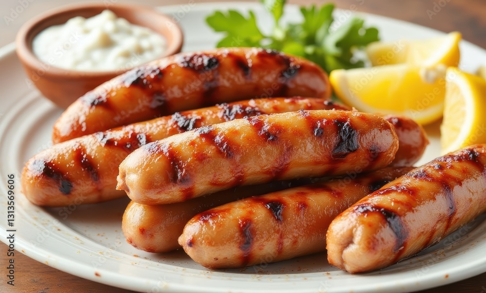 Grilled sausages with dipping sauce Grilled sausages with dipping sauce