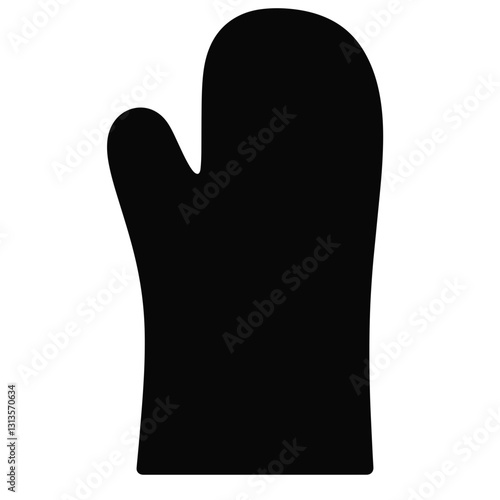 Black silhouette of oven mitt on white background, cooking symbolism