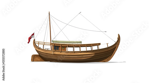 Front view illustration of a traditional Arabian dhow against a white backdrop, highlighting its classic sailing features and refined design. photo