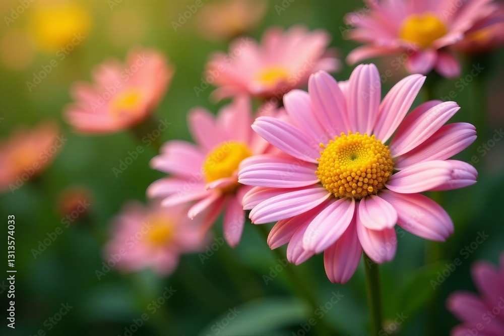 Macro shot of marguerite daisies with yellow center, blossom, vibrant Macro shot of marguerite daisies with yellow center, blossom, vibrant