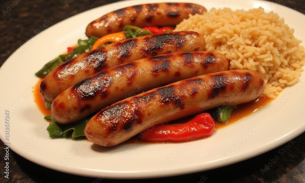 Grilled sausages with rice and veggies Grilled sausages with rice and veggies