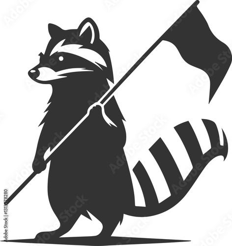 silhouette of a raccoon holding a tiny flag of protest animal vector