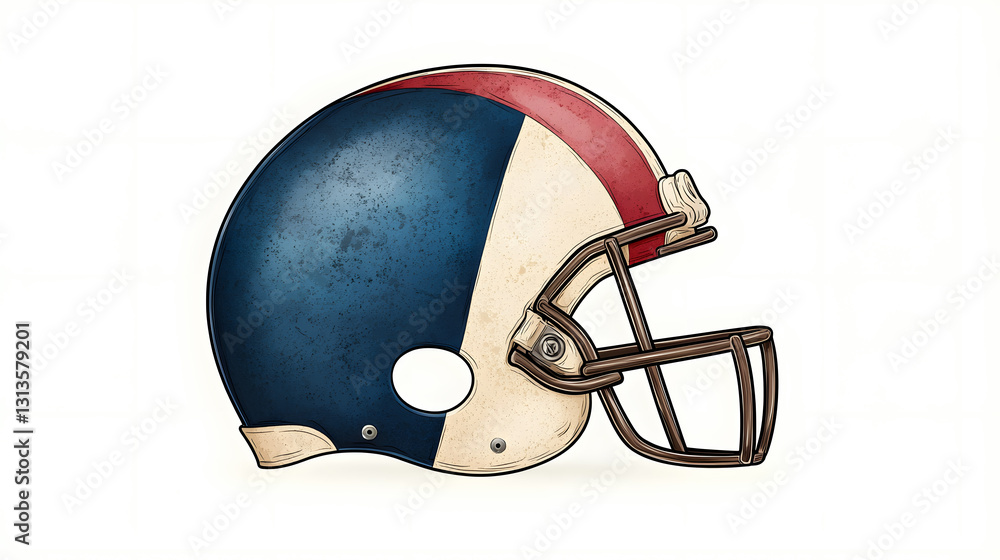 Fototapeta premium Vintage Pixel Art Football Helmet Blue, Red, and White Design